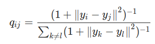 les similarités des points dans l’espace nouvellement créé mais en utilisant une distribution t-Student