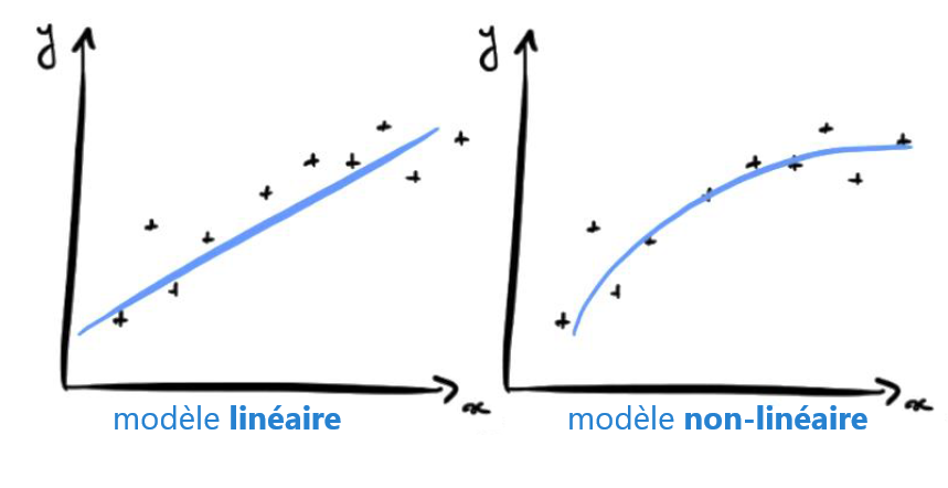 dessin illustrant la différence entre le modèle linéaire et non linéaire