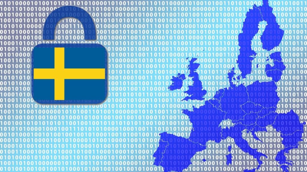 Image de l'Europe en arrière matrice et cadenas avec drapeau Suédois