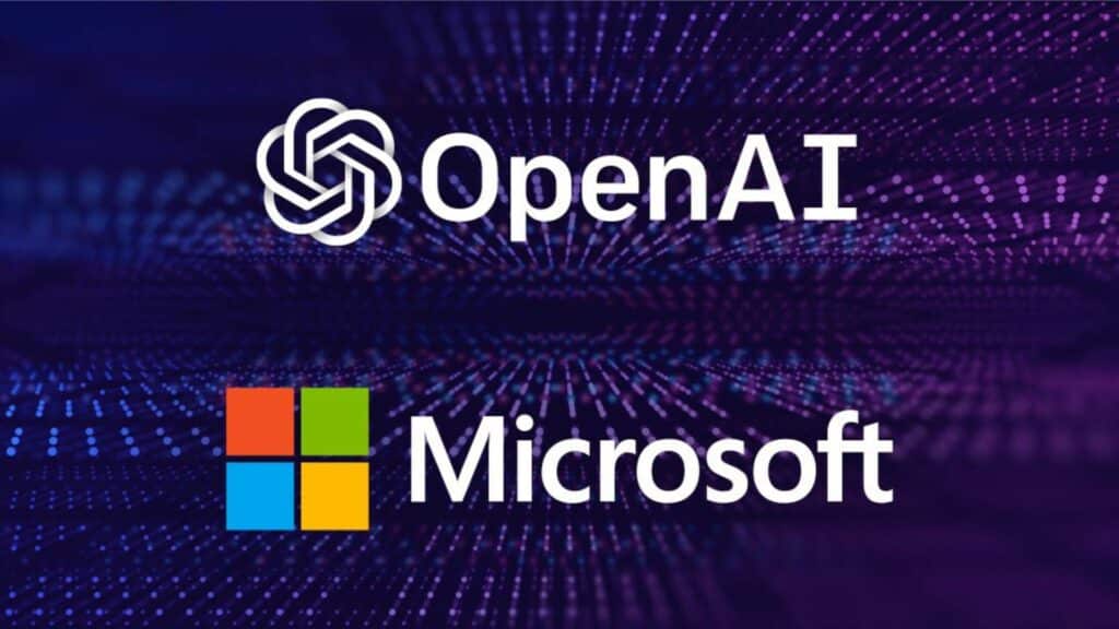 Les logos Microsoft et OpenAI sur un fond violet pour montrer leur partenariat