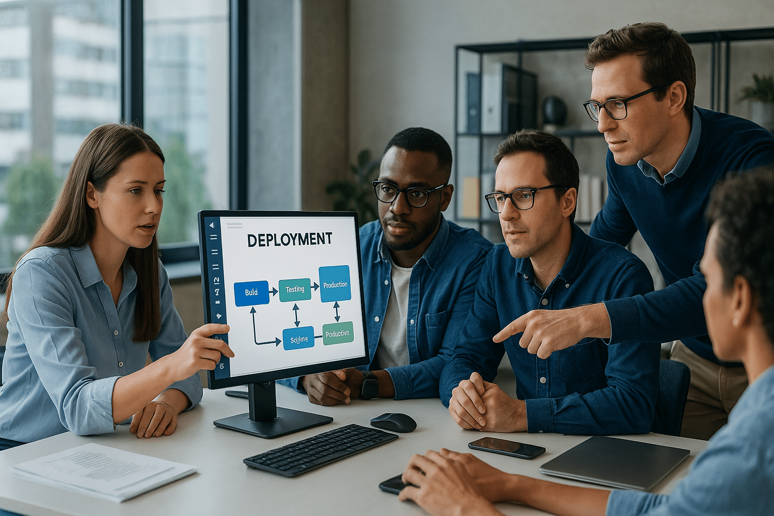 Consultante SIRH collaborant avec l’équipe DSI pour déployer un nouveau logiciel RH dans un environnement de travail moderne et connecté.
