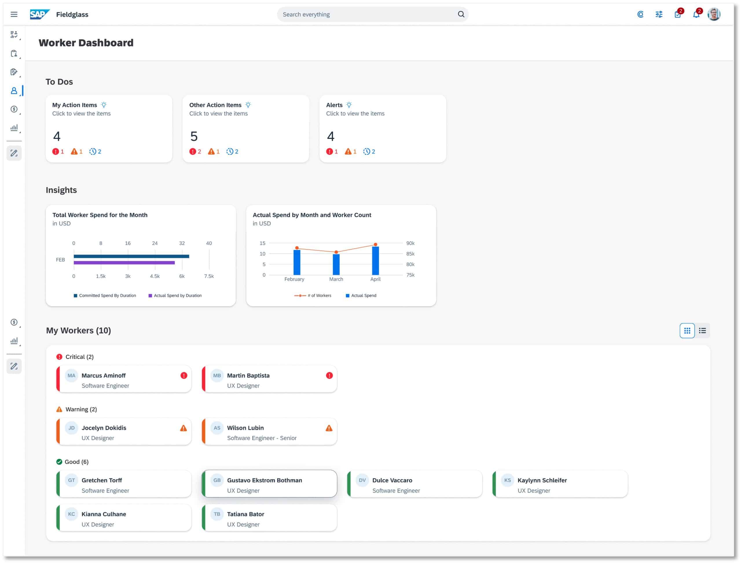Tableau de bord SAP Fieldglass pour la gestion des prestataires et travailleurs externes" title="Interface SAP Fieldglass - Gestion des travailleurs externes