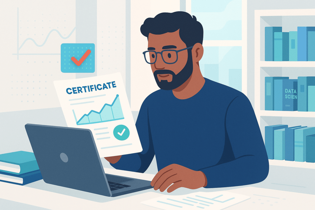 Personne étudiant pour la certification Git avec des ordinateurs affichant des données de programmation.