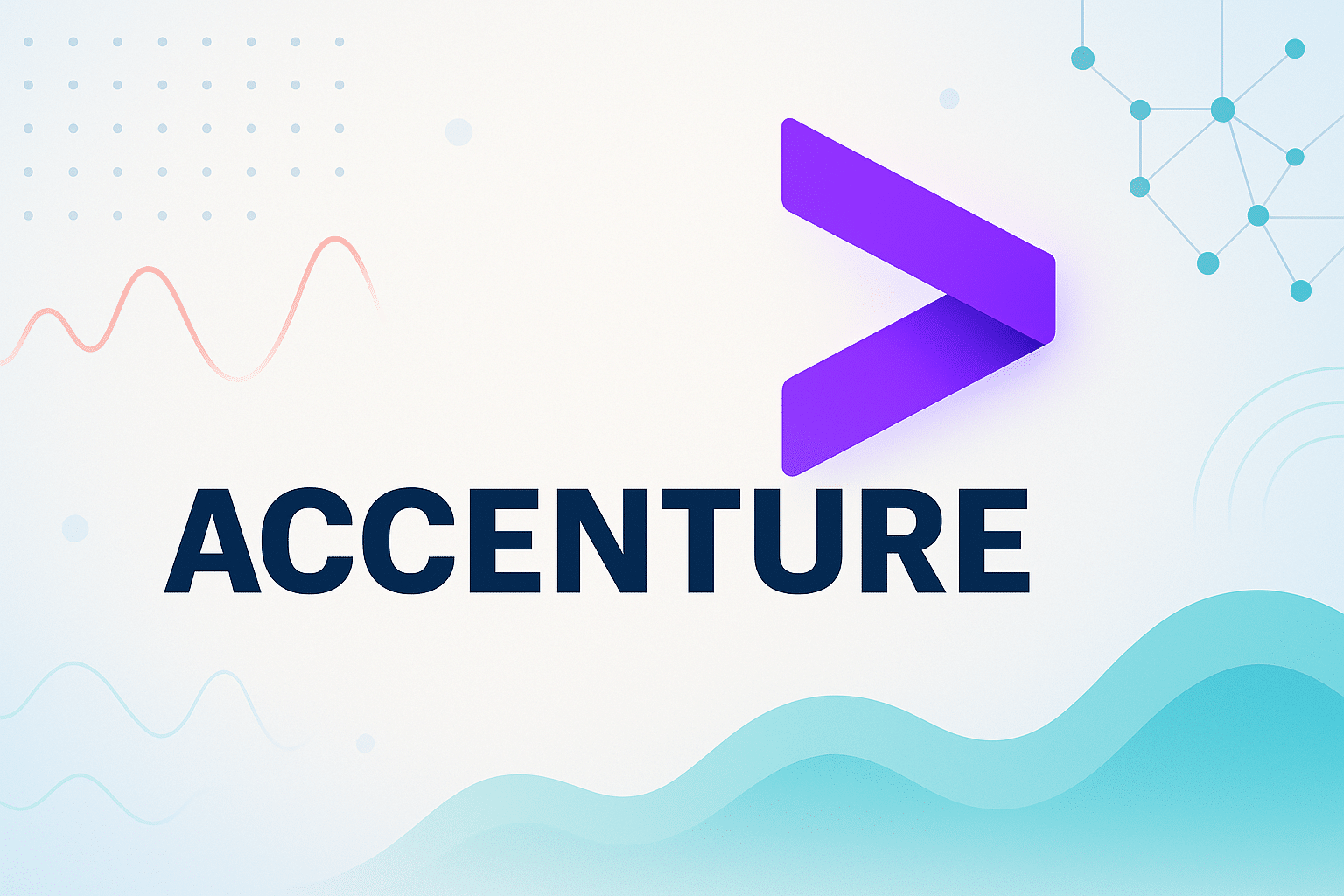 Logo d'Accenture affiché sur un fond numérique au thème technologique et agrémenté de plusieurs éléments abstraits.