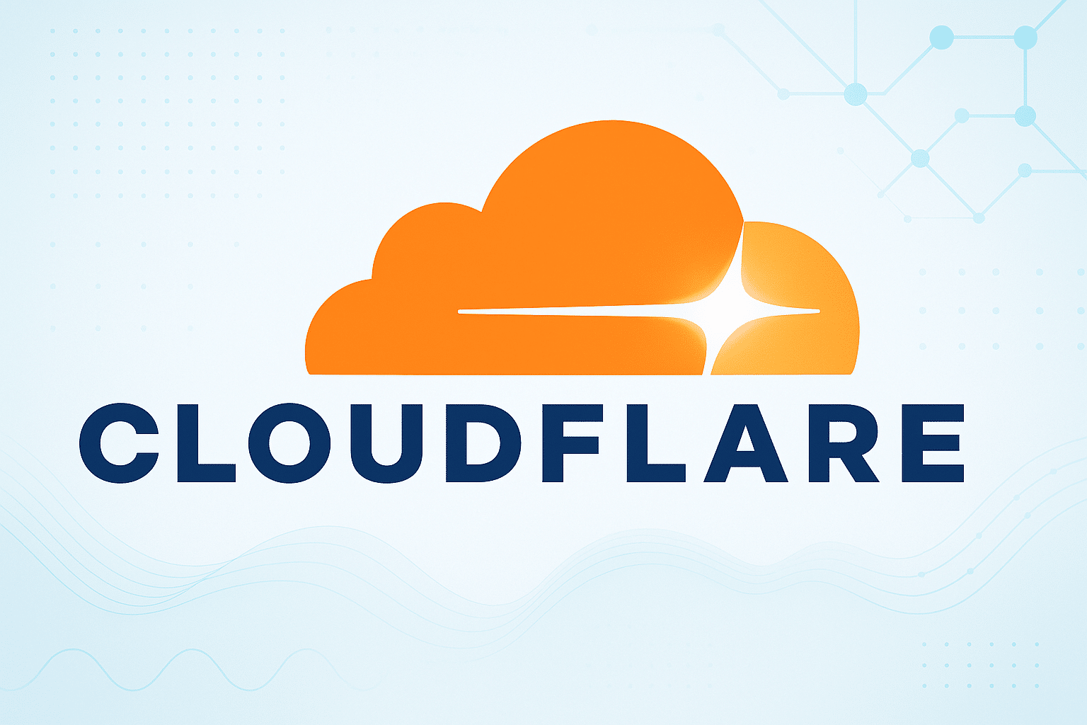 Logo Cloudflare affiché sur un fond à thème numérique avec des éléments de réseau.
