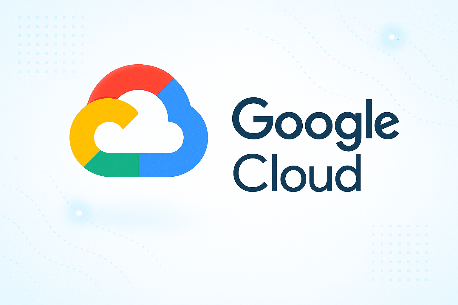 Logo Google Cloud affiché sur un fond blanc avec des motifs subtils.