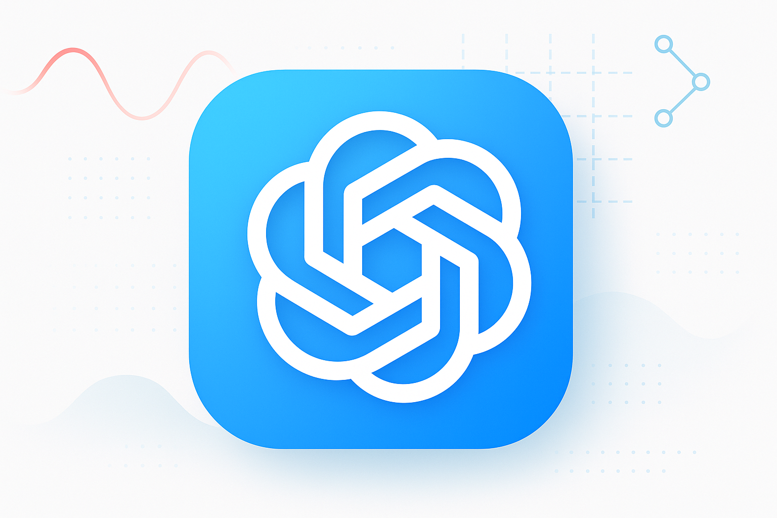 Logo de ChatGPT Atlas d’OpenAI affiché sur un fond bleu en dégradé avec de subtils éléments graphiques aux motifs technologiques.